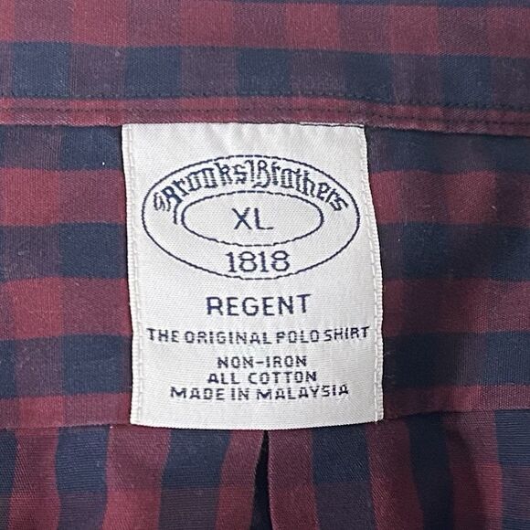 Brooks Brothers XL Regent Non Iron Shirt Red Blue Plaid Cotton Button Down - Picture 3 of 5